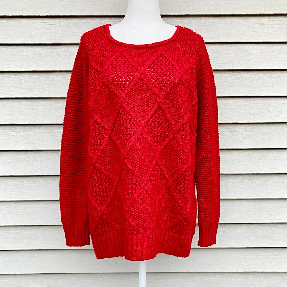 American Eagle Chunky Cable Knit Red Wool Blend Sweater Size Large